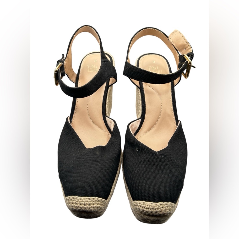 Time and Tru Black Espadrille Wedge Sandals - Ankle Strap